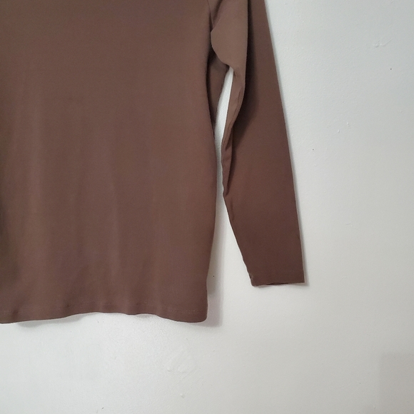 Womens Long Sleeve Shirt Size Small Basic Solid Brown Lounge Coup Neck - Picture 3 of 6